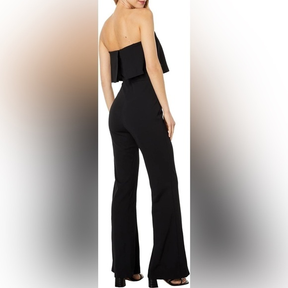bebe Pants - Bebe Black Strapless Jumpsuit with Ruffle Front